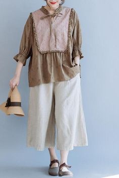 Cute Women Coffee Doll Shirt Summer Cotton Casual Blouse S8054 Mori Girl Fashion, Mori Girl, Casual Blouse, Summer Cotton, Cute Woman, Linen Pants, Cotton Linen, Leg Pants, Wide Leg Pants