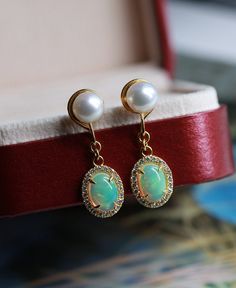 Opal drop Earrings Pearl Earrings diamond halo 14K Gold Earrings Wedding women delicate Unique Bridal set Oval cut Birthday Gift for her ◆Detail description◆ ◆Solid 14K Yellow Gold(shown in picture) ◆Opal Carat:7*9mm, total 2.2ct(1.1ct each ) ◆Pearl Size: 7mm*2 total 1.9ct ◆Moissanite:0.38ct ◆Made of 14k /18k - Rose / White / Yellow Gold ◆All sizes are available,contact me if there not contain the size you want in the drop-down ◎◎Production time & shipping Production process will usually las Oval Bridal Earrings Fine Jewelry Gift, Oval Halo Bridal Earrings, Oval Halo Design Bridal Earrings, Rose Quartz Wedding, Drop Earrings Pearl, Opal Drop Earrings, Gold Earrings Wedding, Wedding Women, Vintage Rose Gold