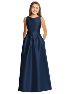 Alfred Sung Junior Bridesmaid Style Jr544 In Midnight Navy | The Dessy Group Alfred Sung Bridesmaid Dresses, High Low Cocktail Dress, Jr Bridesmaid, Satin Flower Girl Dress, Twill Dress, Bearer Outfit, Alfred Sung, Pnina Tornai, Purple Bridesmaid Dresses