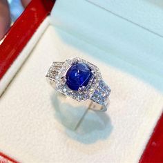 BRAND-NEW!! ONE OF A KIND, HANDCRAFTED RING. EXTREMELY STUNNING! 2.37 total carats Certified HEATED, CEYLON BLUE SAPPHIRE ring. This ring offers an important statement of who you are with a 1.95 carats, VIVID ROYAL BLUE, transparent SAPPHIRE. Accentuating the sapphire are the 36 F/VS, and sparkling natural diamonds! Set in finest 18K Solid White Gold ring! THE ITEM YOU SEE IN THE PICTURES IS THE EXACT ITEM YOU WILL GET! ONE OF A KIND, NO DUPLICATES OR TWINS SUGGESTED RETAIL VALUE: $6,500 BLUE SA Classic Diamond Cabochon Ring, Heirloom Style White Gold Sapphire Ring Gia Certified, Heirloom White Gold Sapphire Ring Gia Certified, Classic Diamond Ring With Cabochon Cut, Platinum Sapphire Ring In White Gold, White Gold Platinum Sapphire Ring, Platinum White Gold Sapphire Ring, White Gold Diamond Ring With Cabochon, Classic Sapphire Oval Rings