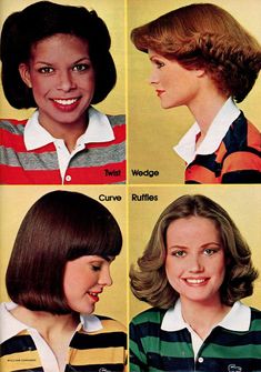 1976 Fashion, Just Seventeen, 1970s Hairstyles, Vintage Hairstyles Tutorial, High Fashion Hair, 70s Hair, Hair Catalog