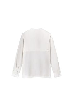 White Long Sleeve Top With Concealed Placket, Modern White Blouse With Concealed Placket, White Blouse With Concealed Placket For Office, Elegant White Blouse With Concealed Placket, Chic White Blouse With Concealed Placket, Modern Tops With Fold Down Collar And Placket, Modern Tops With Placket And Fold Down Collar, Timeless Long Sleeve Tops With Concealed Placket, White Blouse With Concealed Placket And Fold-down Collar