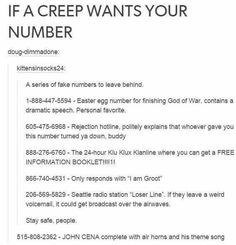 an email to someone on their cell phone with the text if a creep wants your number