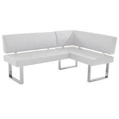 a white sectional sofa with two seats on each side and one arm facing the other