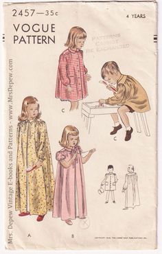 two children's clothing patterns, one in pink and the other in yellow with long sleeves