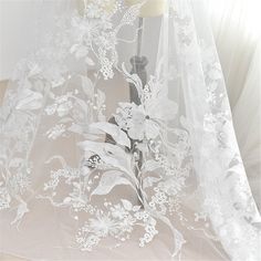 Gorgeous Floral Lace Fabric, Tulle Embroidered Lace Fabric, Wedding Dress Bridal Veil Floral Lace Fa Wedding Gown With Floral Applique In Floor-length, Floral Embroidered Tulle Gown For Wedding, Wedding Gown With Floral Embroidery And Tulle Material, Organza Wedding Dress With Intricate Embroidery For Ceremony, Ceremony Wedding Dress With Intricate Embroidery In Organza, Floor-length Embroidered Wedding Dress, Floral Applique Organza Gown For Wedding, Organza Wedding Gown With Floral Embroidery, Wedding Organza Gown With Floral Embroidery