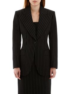 Dolce & Gabbana Dolce & Gabbana Pinstriped Blazer - RIGATO (Black) - 11180829 | italist Riga, Wool Blazer, Double Breasted Suit Jacket, Down Jacket, Dolce And Gabbana, Suit Jacket, Coats Jackets, Blazer, How To Wear