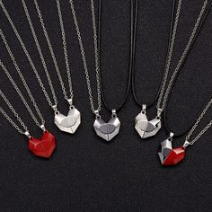 Magnetic Couples Necklace 2pcs/set Heart pendant Unisex necklace set Gifts for couples This is a magnetic pair of heart-shaped jewelry that you and your significant other can wear. The halves of the hearts are magnetized to each other when they are close. The pendant is available in several color combinations: black only, silver only, red only, and a combination of black and silver and red and black. We value all our customers and we make every effort to send a fantastic quality product and proc Time Apart, Couples Necklace, Necklace Couple, Lover Necklace, Necklace Friendship, Wishing Stones, Couple Necklace, Gifts For Couples, Lovers Necklace