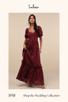 a woman in a red dress with the words shop the wedding collection