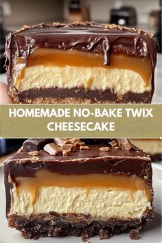 2 cups graham cracker crumbs 1/2 cup melted butter 1 cup chocolate chips 1/2 cup heavy cream 2 cups cream cheese, softened 1/2 cup powdered sugar 1 tsp vanilla extract 1 cup caramel sauce 1 cup whipped cream Twix Cheesecake, Graham Cracker Crumbs, Graham Cracker, Baking Ideas, Caramel Sauce, Heavy Cream, Graham Crackers, Powdered Sugar