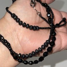 Liz Clairborne Elegant Black Beaded Necklace Elegant Simple Strand 46” Inches | eBay Black Beaded Chain As A Gift, Black Beaded Chain For Gift, Black Beaded Chain Beads As Gift, Black Oval Beaded Necklaces, Black Multi-strand Necklace Gift, Black Polished Long Necklace Beads, Polished Black Beads For Long Necklace, Adjustable Black Necklaces With Faceted Beads, Black Faceted Beads For Gifts