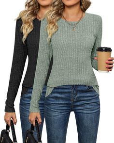 PRICES MAY VARY. Soft and Comfortable Material: the knit sweater is made of 90% polyester, 10% spandex; This sweater is pretty, lightweight, and holds up very well to washing; The slim fit sweater tops are a bit see through, but still comfortable Flattering Look: the women's tunic sweaters have knitting invisible stripes, round neck and basic simple design in solid color; It is attractive and comfortable, long enough to cover what it needs to Easy to Match: this is a soft but not very thick pull Crew Neck Sweaters, Sweaters Fall, Slim Fit Sweater, Types Of Coats, Fall Fit, Long Sleeve Pullover Sweater, Women's Sweaters, Long Sleeve Knit Tops, Light Sweater