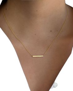 Minimalist Yellow Gold Bar Necklace With Rectangular Pendant, 14k Gold Rectangular Pendant Bar Necklace, Minimalist 14k Gold Bar Necklace With Rectangular Pendant, Classic Everyday 14k Gold Bar Necklace, Minimalist Bar Necklace With Delicate Chain As Gift, Minimalist Bar Necklace With Delicate Chain For Gift, Minimalist Bar Necklace With Delicate Chain For Layering, Classic Gold Bar Necklace For Everyday, Minimalist Bar Necklace With Delicate Chain