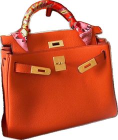 Luxury Red Bag With Hasp Closure, Orange Office Satchel With Detachable Strap, Designer Orange Shoulder Bag, Chic Orange Top Handle Satchel, Orange Shoulder Bag With Gold-tone Hardware, Orange Top Handle Bag With Dust Bag, Orange Shoulder Bag With Top Handle For Shopping, Orange Top Handle Shoulder Bag With Dust Bag, Orange Shoulder Bag With Top Carry Handle For Shopping