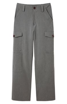 A clean waist adds a tailored touch to classic cargo pants outfitted with plenty of pockets. 68% polyester, 29% viscose, 3% elastane Machine wash, line dry Imported Wide Leg Cargo Pants With Multiple Pockets For Workwear, Tailored Work Pants With Pockets, Relaxed Fit Cargo Pants For Work, Tailored Long Pants With Pockets, Fitted Cargo Pants With Cargo Pockets For Workwear, Fitted Bottoms With Cargo Pockets For Workwear, Workwear Cargo Pants With Multiple Pockets, Classic Fitted Pants With Cargo Pockets, Utility Pants With Flap Pockets For Workwear