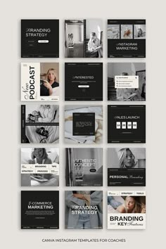 a bunch of black and white business brochure templates with different images on them