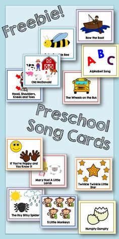 the preschool song cards are all in different colors