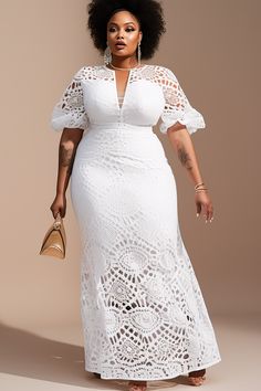 Lace Maxi Dresses, All White Party Outfits, Lace Dress Classy, Bride Elegant, White Lace Maxi Dress, Lace Gown Styles, Lace Dress Styles, African Maxi Dresses, African Lace Dresses