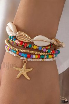 Bjux - Starfish Shell Bead Collection for Women Shell Beads Jewelry, Beachy Bracelets, Beaded Starfish, Starfish Jewelry, Coastal Charm, Ocean Lover, Watches Women Fashion, Beach Vibes, Shell Beads