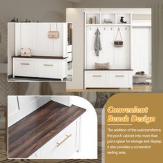 an advertisement for the new bench design, with images of furniture and accessories on display