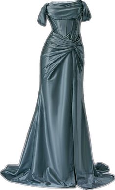 Steel Blue Silk Evening Dress - Corset Back Wedding Dress with Off-the-Shoulder Design Plus Size - WonderlandByLilian Corset Back Wedding Dress, Simple Satin Wedding Dress, Nontraditional Wedding Dress, Wedding Dresses High Low, Champagne Evening Dress, Silk Evening Dress, Fairy Wedding Dress, Sequin Evening Gowns, Pink Formal Dresses