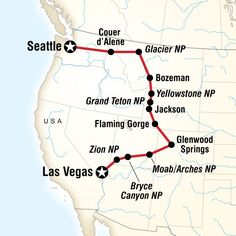 a map showing the route from seattle to las vegas