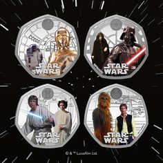 three star wars coins are shown with the characters in each character's likeness on them