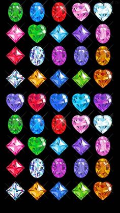 many different colored diamonds on a black background