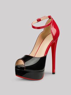 150mm Sky High Platform Ankle strap Pumps Leopard Patent Red Platform Heels In Polyurethane, Bold Platform Heels In Patent Leather, Bold Patent Leather Heels For Party, Bold Patent Leather Party Heels, Bold Patent Leather High Heels, Red Bottom Pumps, Red Platform Heels, Red Bottom, Hot Heels