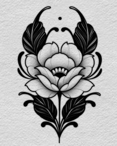 a black and white flower tattoo design on a white paper with the word love written in it