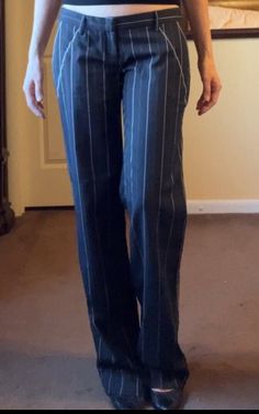 Like new condition - Lowrise Long/Tall Dress Pants Unique Different Edgy Pinstriping details. size 4 Tall Model is wearing 3 "  heels at 5'8"  & Size 4 Pants Unique, Tall Dress, Tall Dresses, Pinstriping, Pantalon Large, Tall Model, Wide Leg Trousers, Trousers Women, Dress Pants