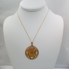 Product Details: Coin Material: 22K Solid Yellow Gold Coin Diameter: 22 mm Coin Thickness: 1.52 mm Coin Purity: 91.67% Chain Material: 14K Solid Yellow Gold Chain Length: 16 Inches Weight: 0.82 Grams Necklace Style: Rope Chain Closure Style: Spring Ring Only ships within United States Coin, Bezel and Chain Features: Total Weight: 14.62 Grams (Gold) Handmade item Bezel Material: 22K Solid Yellow Gold Bezel Size: 1.5 Inch 22k Yellow Gold Medallion Jewelry, Traditional Gold Round Pendant Jewelry, Vintage 22k Gold Engraved Jewelry, Yellow Gold Plated Coin Necklace With Round Shape, Yellow Gold Plated Round Coin Necklace, Gold Medallion Jewelry Stamped 14k, 22k Gold Filigree Round Jewelry, 22k Gold Filigree Jewelry, Antique 22k Gold Pendant Jewelry