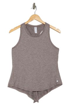 Regulate your body temp while working out in this light, long tank made from a burnout knit so you're continuously cool and dry. Crewneck Racerback 96% nylon, 4% spandex Machine wash, tumble dry Imported Brown Sleeveless Sports Top, Brown Sleeveless Activewear For Sports, Brown Sleeveless Athleisure Activewear, Brown Sleeveless Activewear For Workout, Sporty Brown Tops For Gym, Sporty Brown Tops For The Gym, Sporty Brown Tops For Sports, Sporty Brown Gym Tops, Brown Sleeveless Workout Top