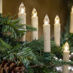 a bunch of candles that are on a christmas tree