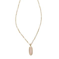 Make a sophisticated statement with the Eva Small Long Pendant Necklace. An oval-cut stone delicately hangs from a long chain for a sleek, contemporary look. Effortlessly elegant, pair this pendant with a classic chain or a chic choker. To preserve your fashion jewelry for years to come, agents such as soaps, perfumes, lotions, makeup, hair and cleaning products, and other chemical contact should be avoided. Take care to remove jewelry before showering, sleeping, exercising or swimming. Kendra S Elegant Oblong Necklace With Adjustable Chain, Elegant Oblong Gemstone Jewelry, Elegant Oblong Necklace For Everyday Wear, Elegant Oblong Everyday Necklace, Elegant Everyday Oblong Necklace, Elegant Oval Pendant Chain Necklace, Elegant Oblong Necklaces As Gifts, Elegant Faceted Necklace For Everyday Wear, Target Gifts