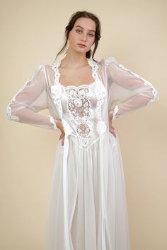 Shoppe Flora - Orchid Nightgown Set- Vintage Nightgowns cottage core romantic feminine vintage inspired Feminine Cottage, Nightgown Robe, Lingerie Bridal, Nightgown Sets, Leather Bodysuit, Honeymoon Lingerie, Lingerie Party, Bodice Top, Lace Nightgown