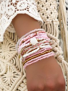 Pink Beaded Stack Bracelet Pearl Beaded Bracelet, Stack Bracelet, Pearl Shell, Pink Pearl, Charm Bracelets, Bracelet Set, Beaded Bracelet, Bracelet, Pink