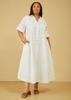 Look calm & cool in fashionable form wearing our linen and cotton-blend shirtdress made with a maxi length. Summer Cotton Dresses With Roll-up Sleeves, Summer Cotton Shirt Dress With Rolled Sleeves, Relaxed Fit Cotton Shirt Dress With Buttons, Relaxed Fit Cotton Shirt Dress With Button Closure, Cotton Shirt Dress With Rolled Sleeves For Daywear, Summer Cotton Button-up Shirt Dress, Relaxed Fit Cotton Dress With Roll-up Sleeves, Long Summer Shirt Dress With Button Closure, Long Shirt Dress With Button Closure For Summer