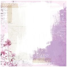 an abstract painting with flowers and words on the bottom right corner, in shades of purple