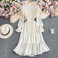 Materials: other Size: s, m, l Color: off white Light Academia Dress, Academia Dress, Elegant White Dress, Lace A Line Dress, Embroidered Lace Dress, Chiffon Midi Dress, White Dresses For Women, Light Academia, Fairy Dress