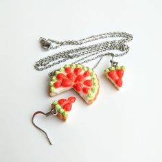 Strawberry jewelry Small food earrings Baker gifts Pastry jewelry Food necklace Fruit pie gift Strawberry pie Fake food jewelry Strawberry cake Polymer clay Miniature food Tiny food jewelry Cake moms gift Bakery jewelry You are welcome to check out such a beautiful set of mini food jewelry - a strawberry pie pendant along with two original drop earrings styled as tasty pie pieces - all made of polymer clay to be a perfect gift for special person.Earrings sizes: 1/4in x 1/2in (6x12mm)Pendant diam Handmade Polymer Clay Jewelry For Birthday, Sweet Nickel-free Jewelry Gift, Sweet Nickel-free Jewelry For Gifts, Dangle Polymer Clay Jewelry For Birthday, Cute Personalized Polymer Clay Jewelry, Sweet Nickel-free Dangle Jewelry, Sweet Handmade Silver Jewelry, Sweet Silver Handmade Jewelry, Sweet Jewelry With Fruit Design For Gift