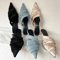 Women's Mules Wrap Low Heel Pumps Denim Pumps, Medium Heel Shoes, Summer Pumps, Girls High Heels, Heels Slippers, Spring Denim, Female Shoes, Elegant Sandals, High Heel Slippers