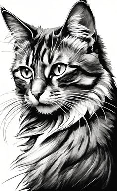 a black and white drawing of a cat