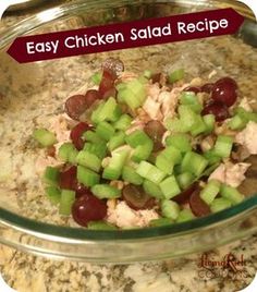 chicken salad in a glass bowl with grapes and celery