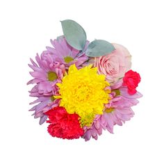 a bouquet of colorful flowers on a white background