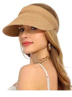 PRICES MAY VARY. Wide Brim Visor Hat:The length of brim is 5.5",Large brim provides you with more comprehensive UV protection;Women's sun hats have UPF 50+ sun protection function Adjustable Women Sun Hat:One size fit most of Women,adjustable closure on the back of the women straw hat is very soft,the high quality elastic drawstring will not stick to the hair,making the sun hat easier to put on and take off High Quality Straw Hat:This straw hat is made of 100% paper,it is tightly woven to ensure Lightweight Packable Sun Hat For Summer, Lightweight Beach Visor Hat, Lightweight Beach Hat With Uv Protection, Lightweight Summer Visor Hat, Brown Packable Sun Hat For Summer, Packable Brown Sun Hat For Summer, Packable Lightweight Summer Sun Hat, Lightweight Uv Protection Beach Hats, Casual Wide Brim Visor For Travel