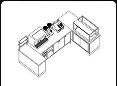 an office cubicle with two desks and a printer on the top one is black and white