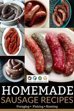 homemade sausages are shown in this collage