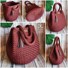 the crocheted bag is made with yarn