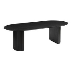 an oval table with black legs on a white background